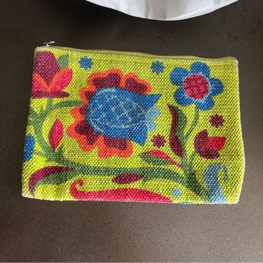Multicolor Floral Embroidered Zipper Pouch